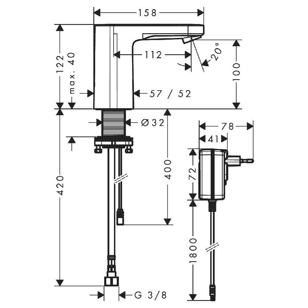 Hansgrohe Vernis Blend 100 Chrome Electronic Basin Mixer Tap For Cold Water, Mains Connection 230 V