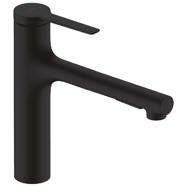hansgrohe-zesis-m33-160-matt-black-single-lever-pull-out-kitchen-mixer-tap-with-sbox-lite-