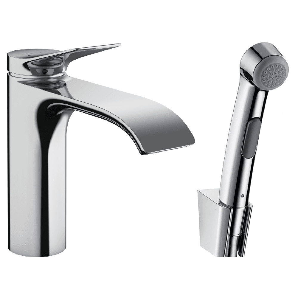 Hansgrohe Vivenis Chrome 110 CoolStart Single Lever Basin Mixer Tap with Bidette Hand Shower & 1600 Hose