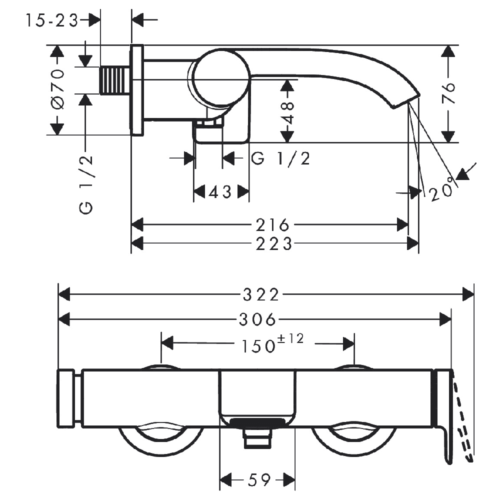 Hansgrohe Vivenis Single Lever Bath Mixer for Exposed Installation