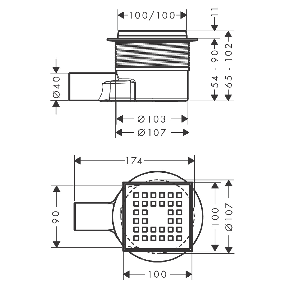 Hansgrohe RainDrain Point 100/100 Stainless Steel Complete Point Drain Set