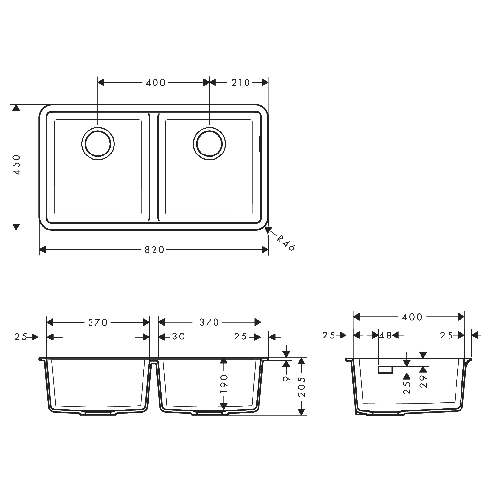 Hansgrohe S510-U770 2.0 Bowl Concreate Grey Granite Kitchen Sink 43434380