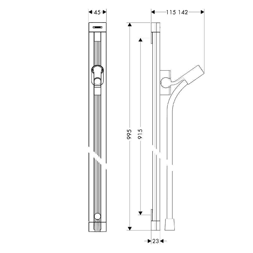 Hansgrohe Unica Raindance 900 Shower Rail & 1600mm Isiflex Shower Hose