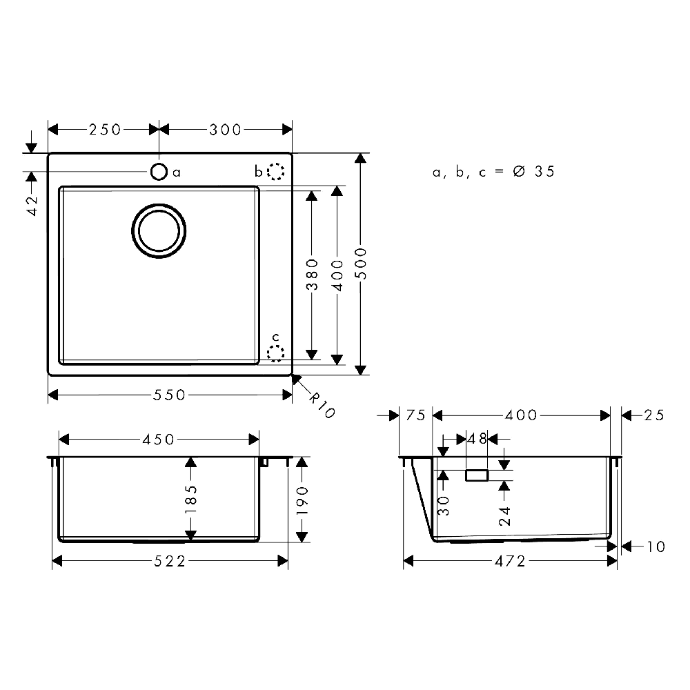 Hansgrohe S711-F450 1.0 Bowl Stainless Steel Inset Kitchen Sink 43301800