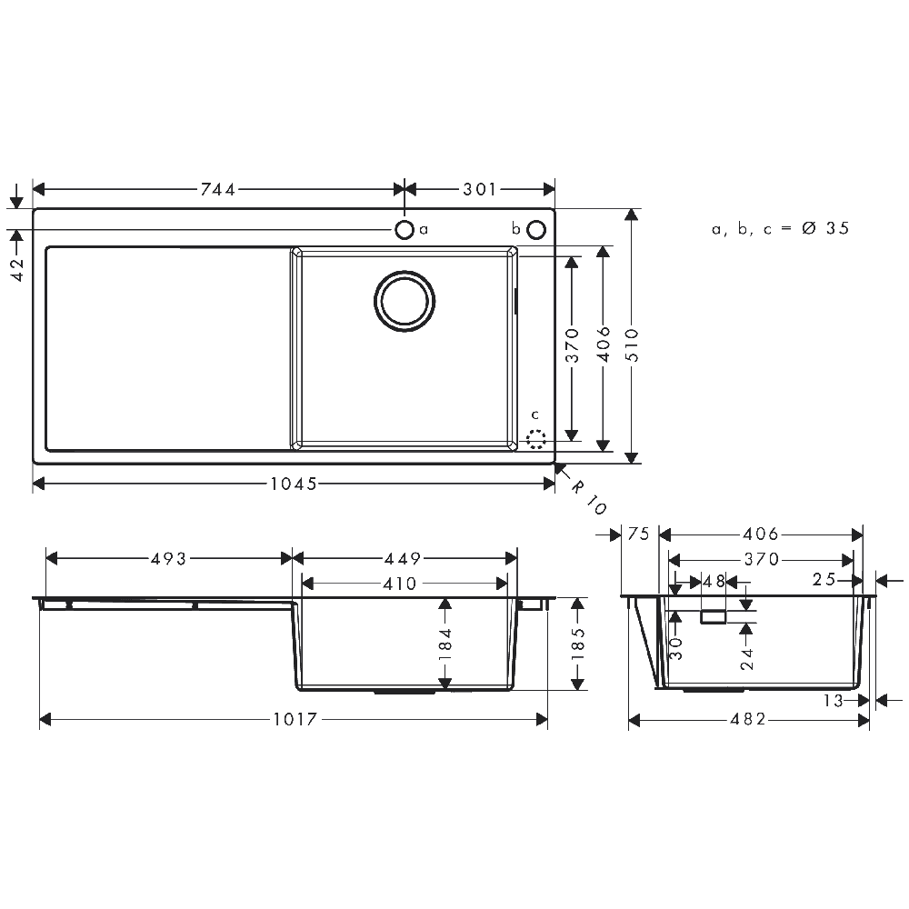 Hansgrohe S717-F450 1.0 Bowl Stainless Steel Inset Kitchen Sink & Drainer 43307800