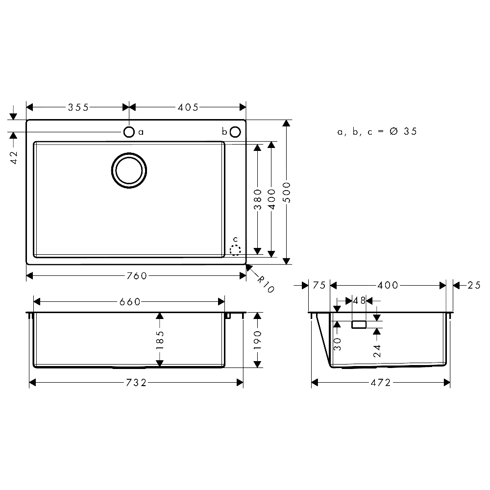 Hansgrohe S712-F660 1.0 Bowl Stainless Steel Inset Kitchen Sink 43308800