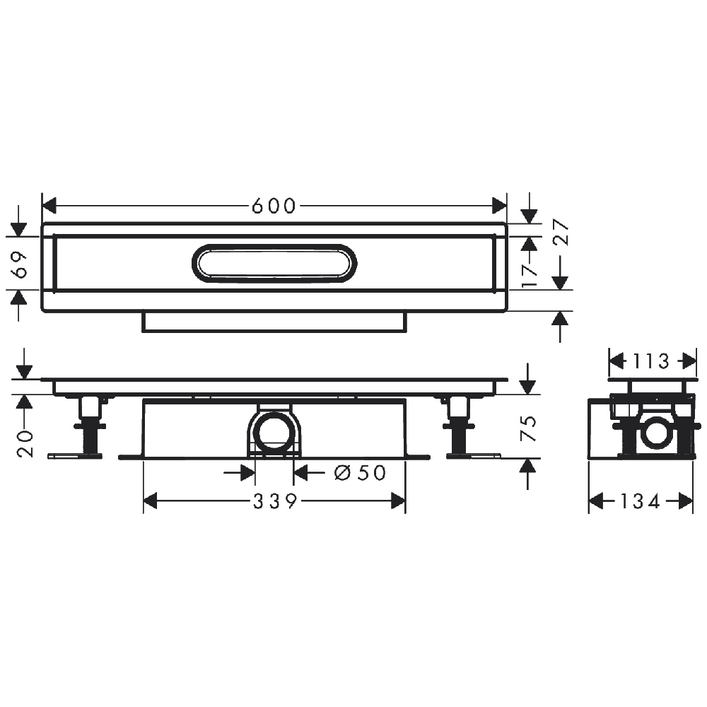 Hansgrohe uBox Universal 600 Complete Set for Standard Installation For Shower Drains