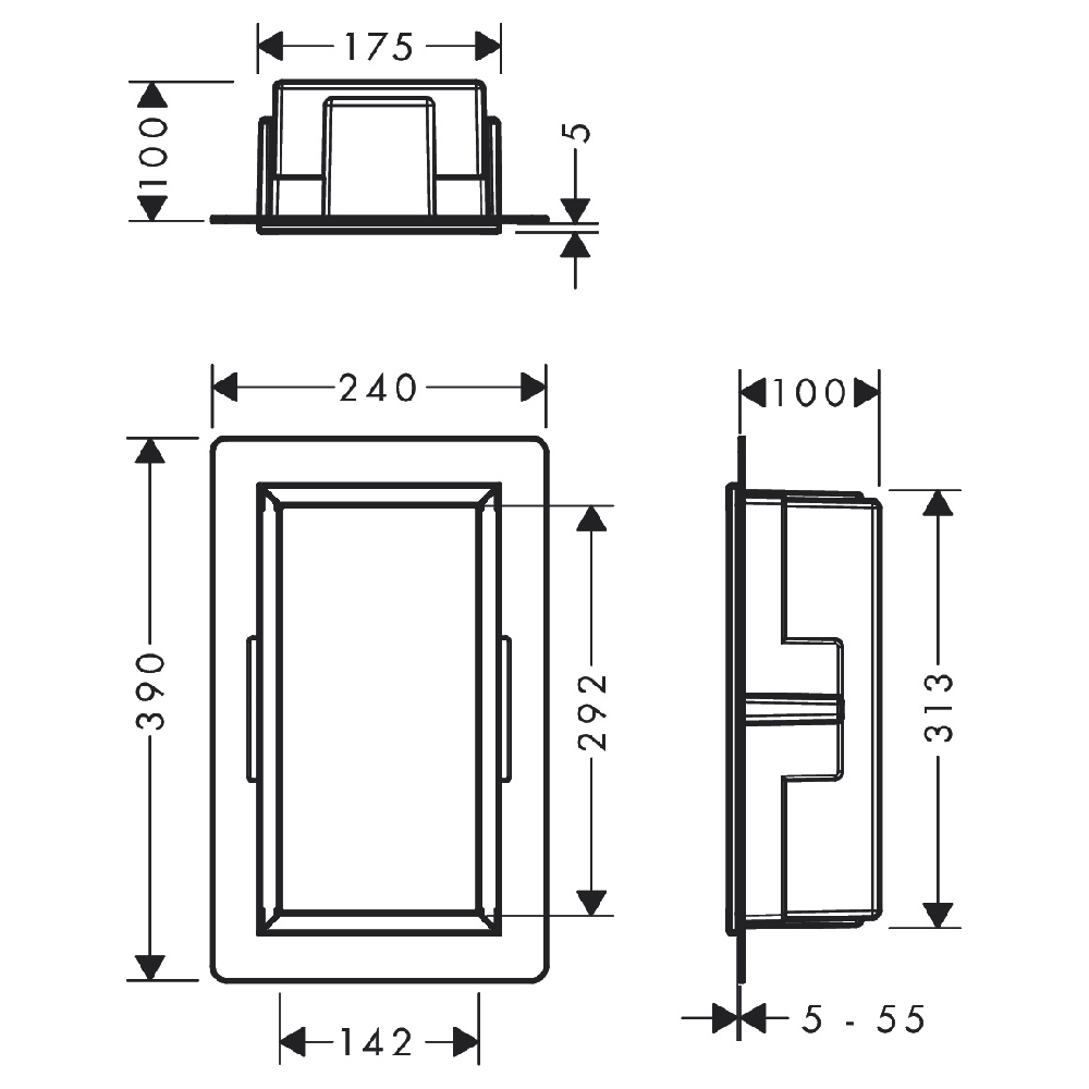 Hansgrohe XtraStoris Original Matt Black 300x150mm Wall Niche with Integrated Frame