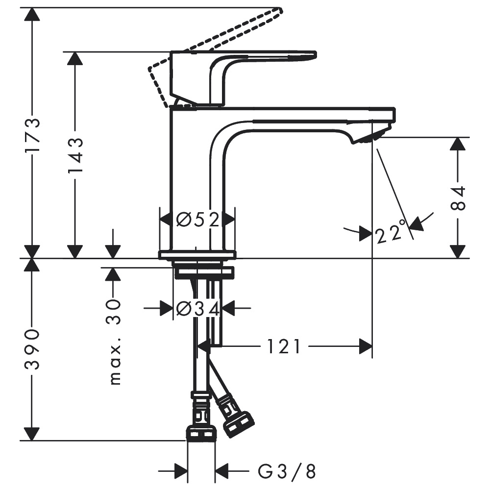 Hansgrohe Rebris S Chrome Single Lever Basin Mixer Tap 80