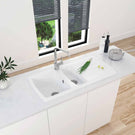 Double sink with chrome mixer, modern kitchen