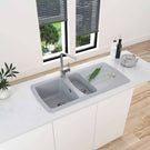 Double bowl sink with drainer in black finish