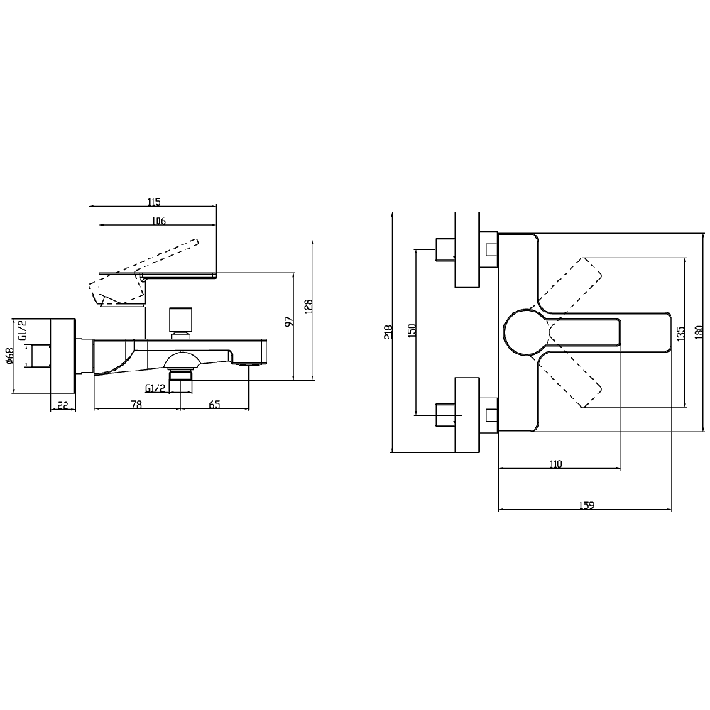 Villeroy & Boch Architectura Chrome Wall Mounted Single-lever bath & shower mixer