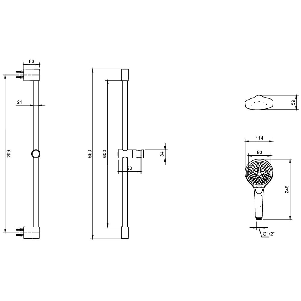 Villeroy & Boch Verve Matt Black Exposed Shower Set; Including Riser Rail, Hose & Hand Shower