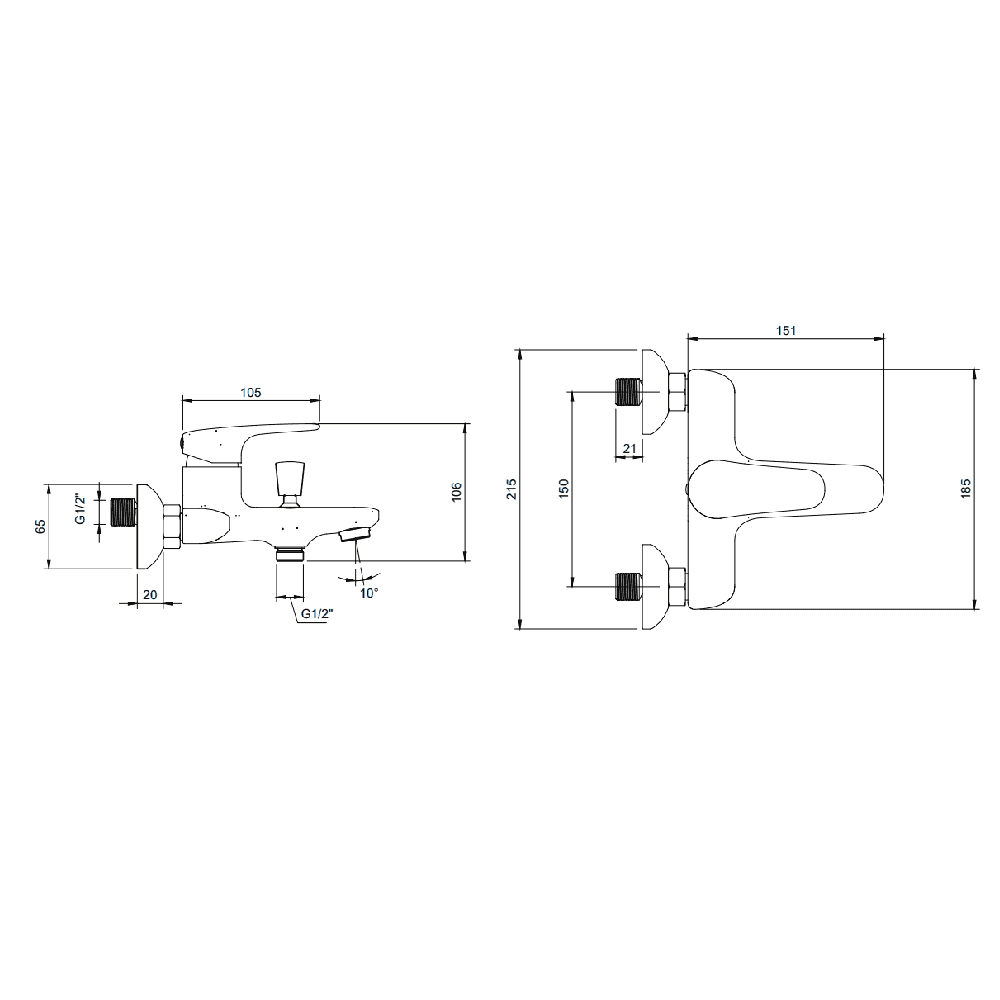 Villeroy & Boch O.novo Start Chrome Single lever Bath and Shower Mixer, Wall Mounted