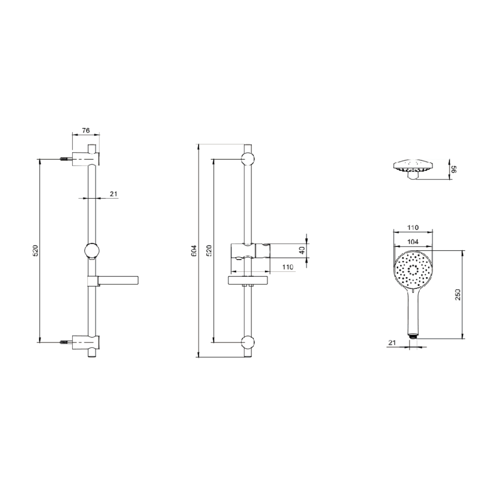 Villeroy & Boch Universal Shower Kit Including Riser Rail Hose & Round Hand Shower