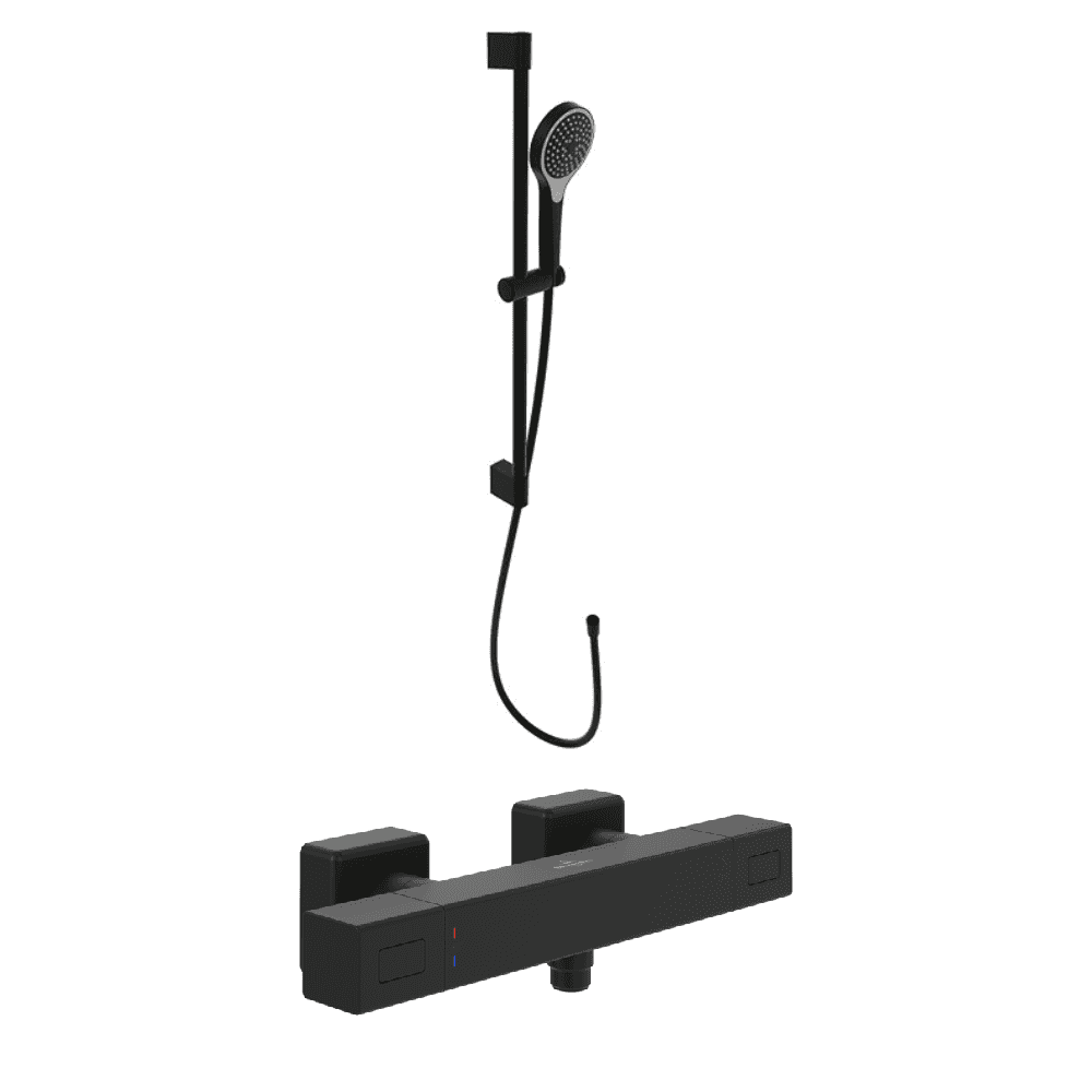 Villeroy & Boch Matt Black Thermostatic Square Exposed Shower Mixer Set