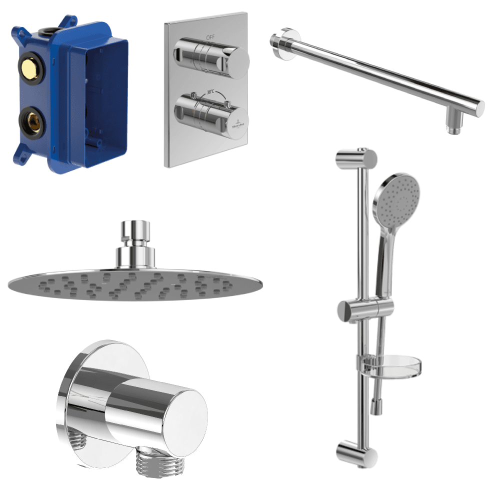 Villeroy & Boch Chrome Round Complete Shower Set with Slider Rail Kit