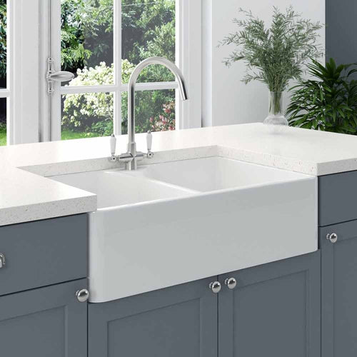 Astini Belfast 800 2.0 Bowl White Ceramic Kitchen Sink with Waste Collection