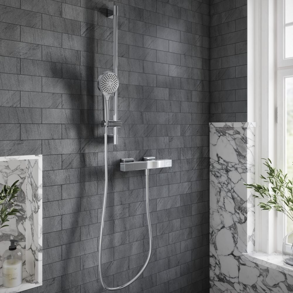 Villeroy & Boch Chrome Thermostatic Square Verve Shower Mixer Set