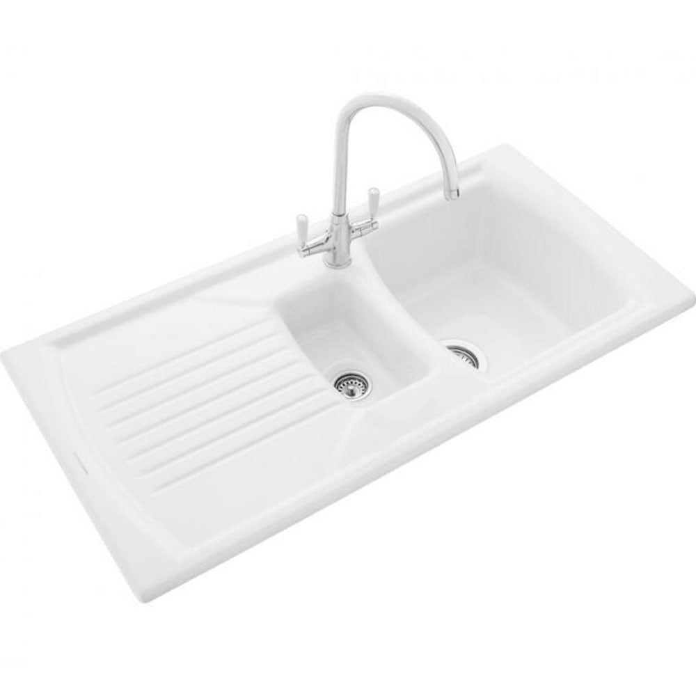 Rangemaster Tenby 1.5 Bowl White Ceramic Kitchen Sink & Waste