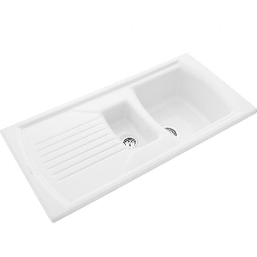 Rangemaster Tenby 1.5 Bowl White Ceramic Kitchen Sink & Waste