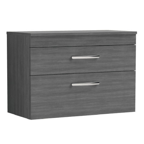 Nuie Athena Anthracite Woodgrain Wall Hung 800mm Cabinet & Worktop - ATH067W