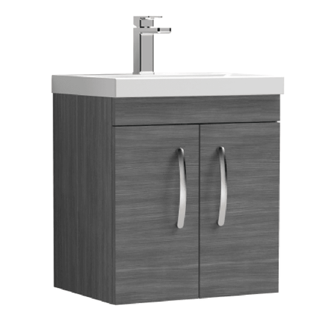 Nuie Athena Anthracite Woodgrain 500mm Wall Hung 2 Door Vanity Unit & Basin 1
