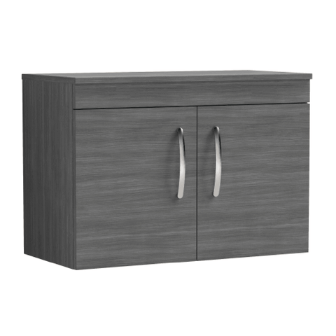 Nuie Athena Anthracite Woodgrain 800mm Wall Hung 2 Door Vanity Unit & Worktop