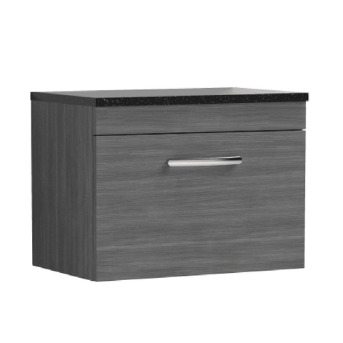 Nuie Athena Anthracite Woodgrain 600mm Wall Hung Vanity With Black Worktop ATH039LSB