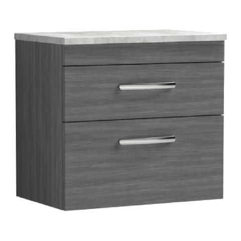 Nuie Athena Anthracite Woodgrain 600mm Wall Hung Vanity With Grey Worktop ATH046LBG