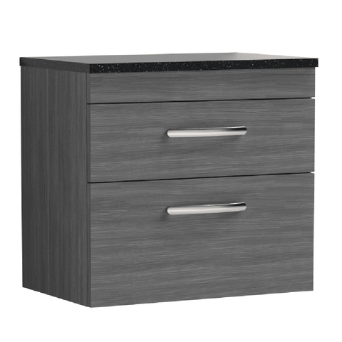 Nuie Athena Anthracite Woodgrain 600mm Wall Hung Vanity With Black Worktop ATH046LSB
