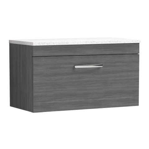 Nuie Athena Anthracite Woodgrain 800mm Wall Hung Vanity With White Worktop ATH060LSW