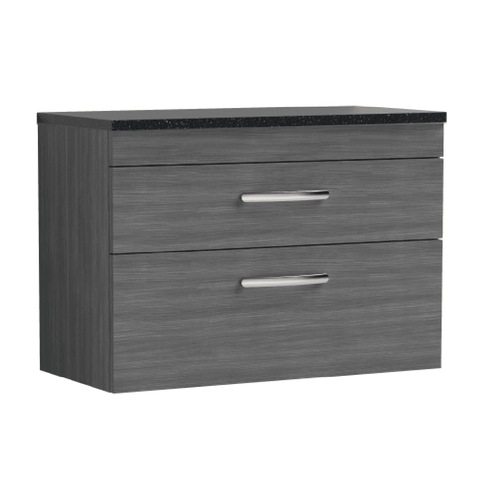 Nuie Athena Anthracite Woodgrain 800mm Wall Hung Vanity With Black Worktop ATH067LSB
