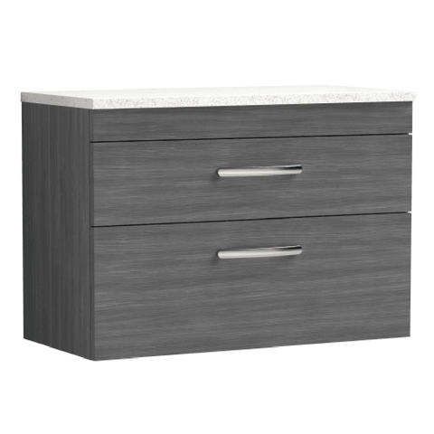 Nuie Athena Anthracite Woodgrain 800mm Wall Hung Vanity With White Worktop ATH067LSW