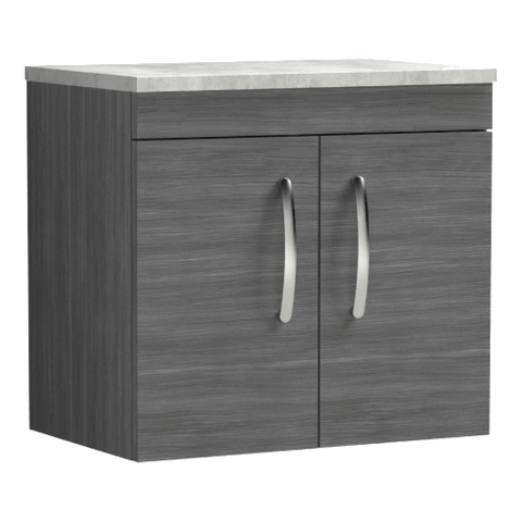 Nuie Athena Anthracite Woodgrain 600mm Wall Hung Cabinet With Grey Worktop ATH093LBG