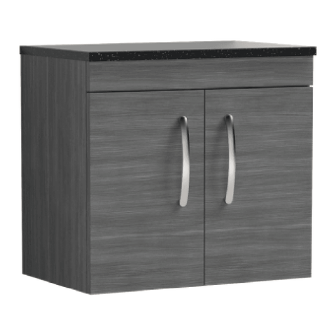 Nuie Athena Anthracite Woodgrain 600mm Wall Hung Cabinet With Black Worktop ATH093LSB