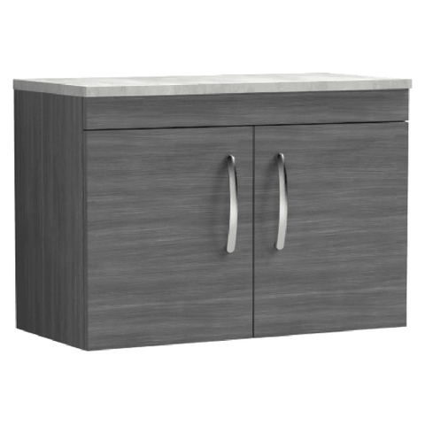 Nuie Athena Anthracite Woodgrain 800mm Wall Hung Cabinet With Grey Worktop ATH100LBG