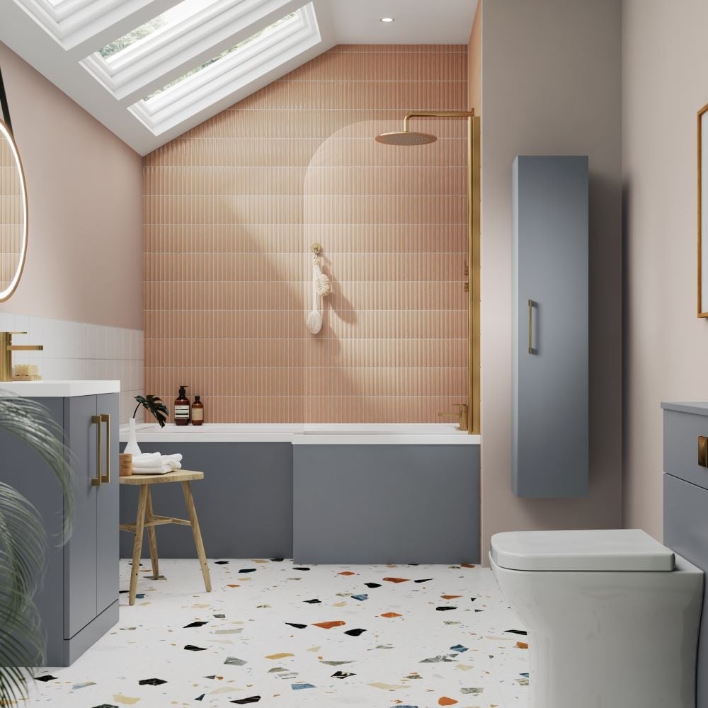 Nuie Cloud Grey with Brass Finish Bathroom Suite Set