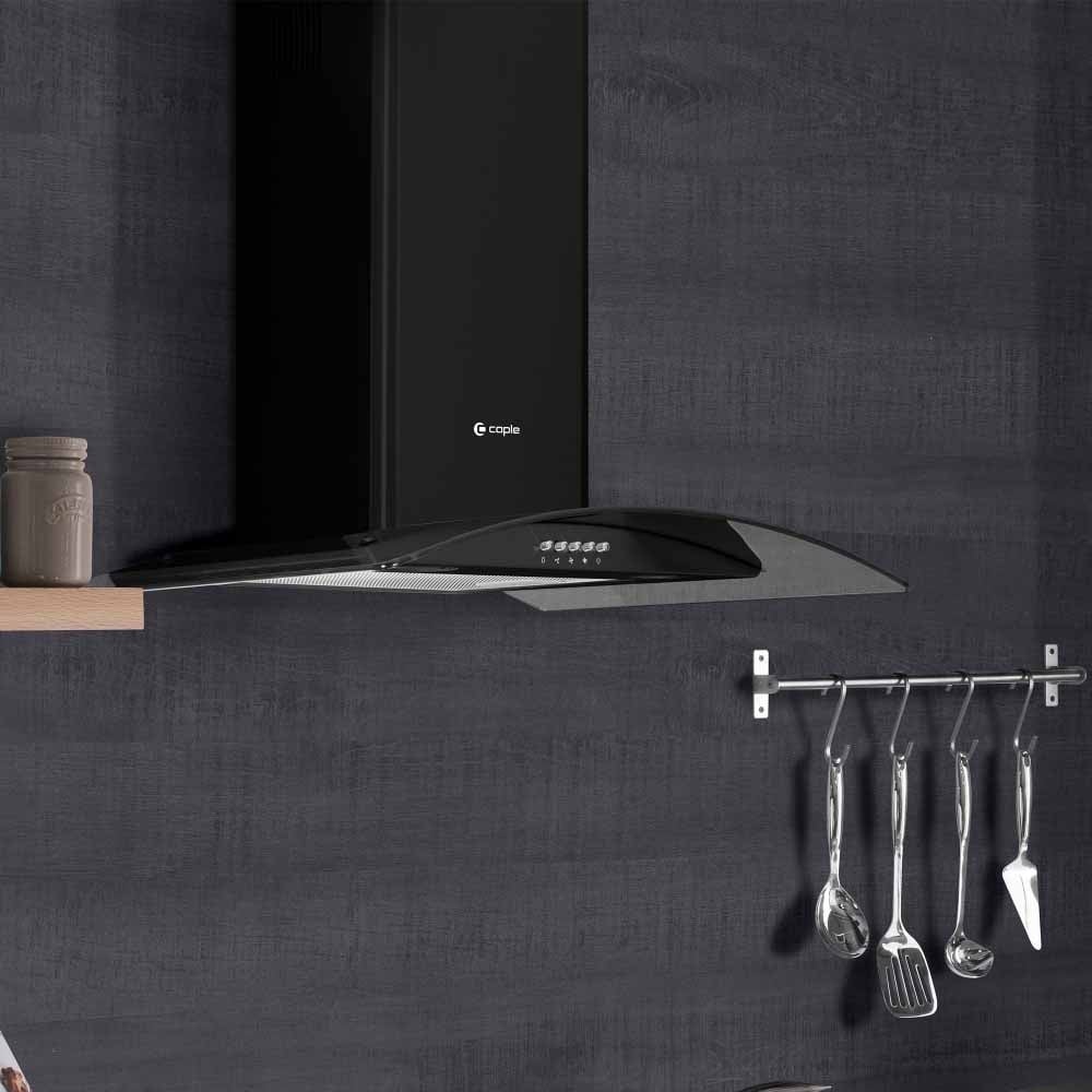 Caple 59.5cm Black Glass Wall Chimney Hood CGC611BK