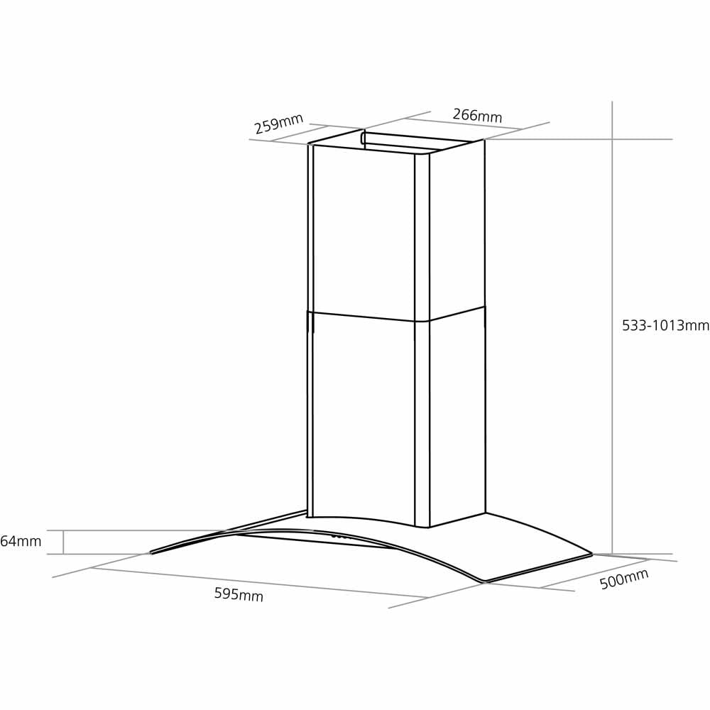 Caple 59.5cm Black Glass Wall Chimney Hood CGC611BK