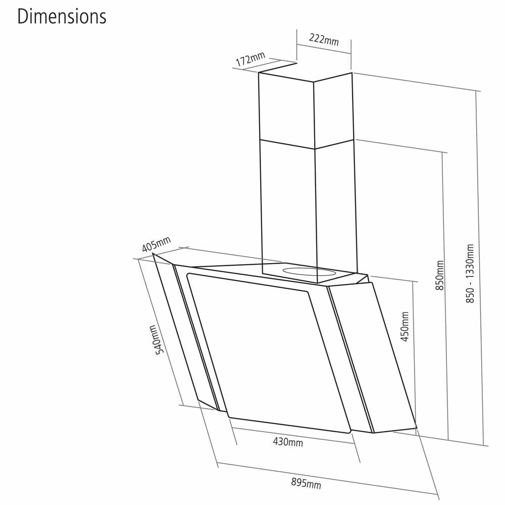 Caple 90cm Black Glass and Gunmetal Wall Chimney Hood ZEL900