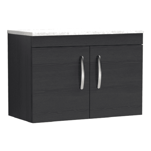 Nuie Athena Charcoal Black 800mm Wall Hung Cabinet With White Worktop ATH099LSW