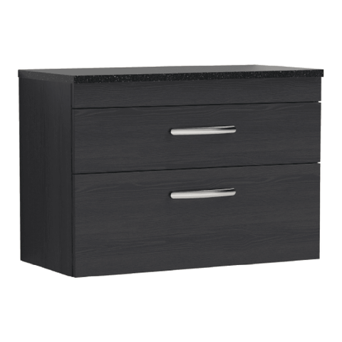 Nuie Athena Charcoal Black 800mm Wall Hung Vanity With Black Worktop ATH068LSB