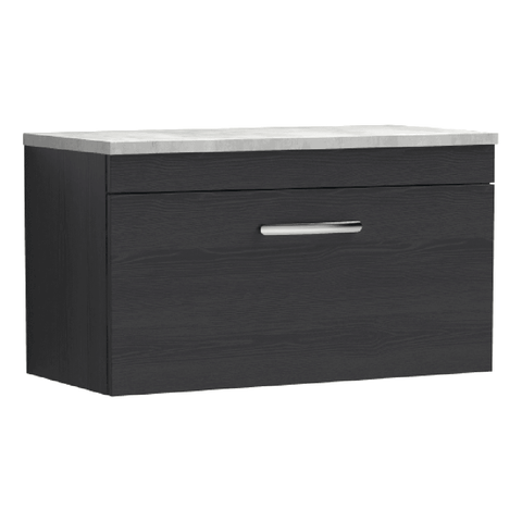 Nuie Athena Charcoal Black 800mm Wall Hung Vanity With Grey Worktop ATH061LBG