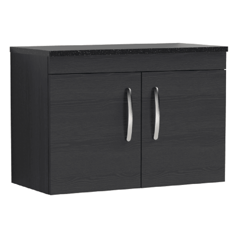 Nuie Athena Charcoal Black 800mm Wall Hung Cabinet With Black Worktop ATH099LSB