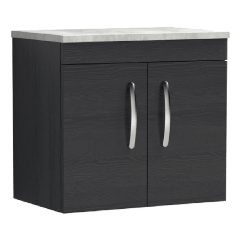Nuie Athena Charcoal Black 600mm Wall Hung Cabinet With Grey Worktop ATH092LBG