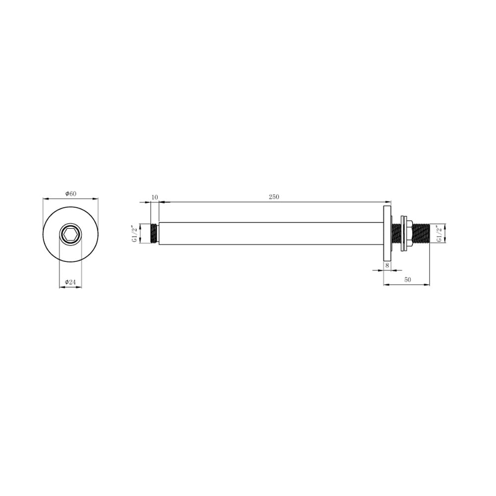Astini Orca Black Round Ceiling Shower Arm 250mm