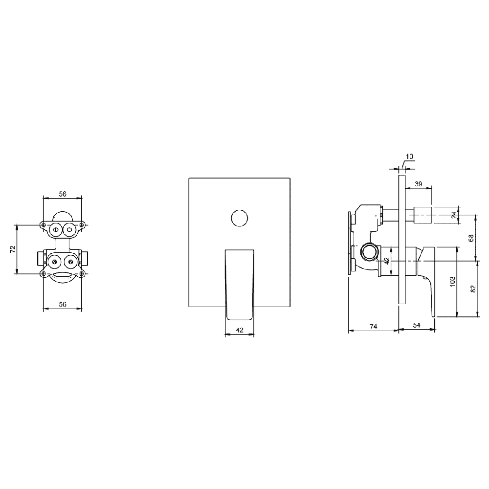 Villeroy & Boch Architectura Square Concealed Single-Lever Bath/Shower Mixer with Diverter