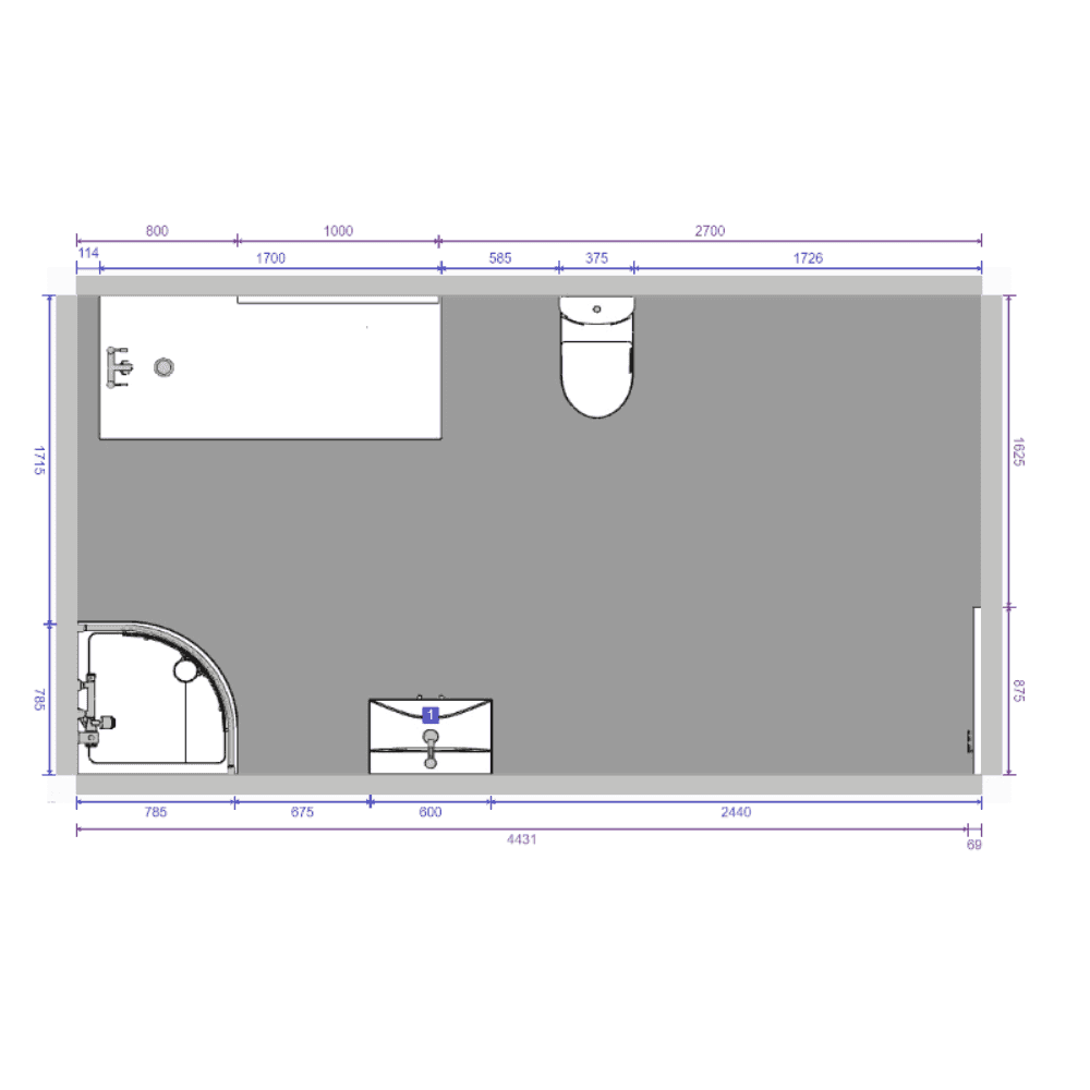 Nuie Complete Bathroom Set, Athena Gloss White Unit, Square Bath, Toilet & Shower Enclosure