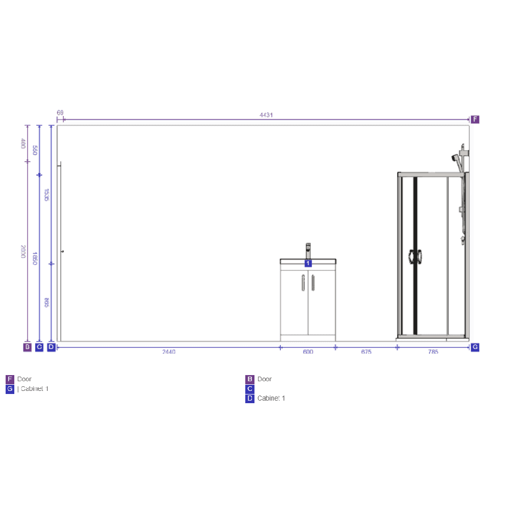 Nuie Complete Bathroom Set, Athena Gloss White Unit, Square Bath, Toilet & Shower Enclosure